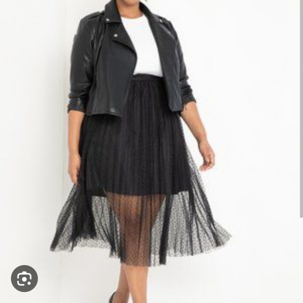 Eloquii Black A-Line Tulle Midi Skirt
